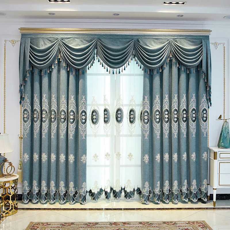

Curtains for Living Room Dining Bedroom European Style Chenille Embroidery High Shading Windows Door Palace Refreshing