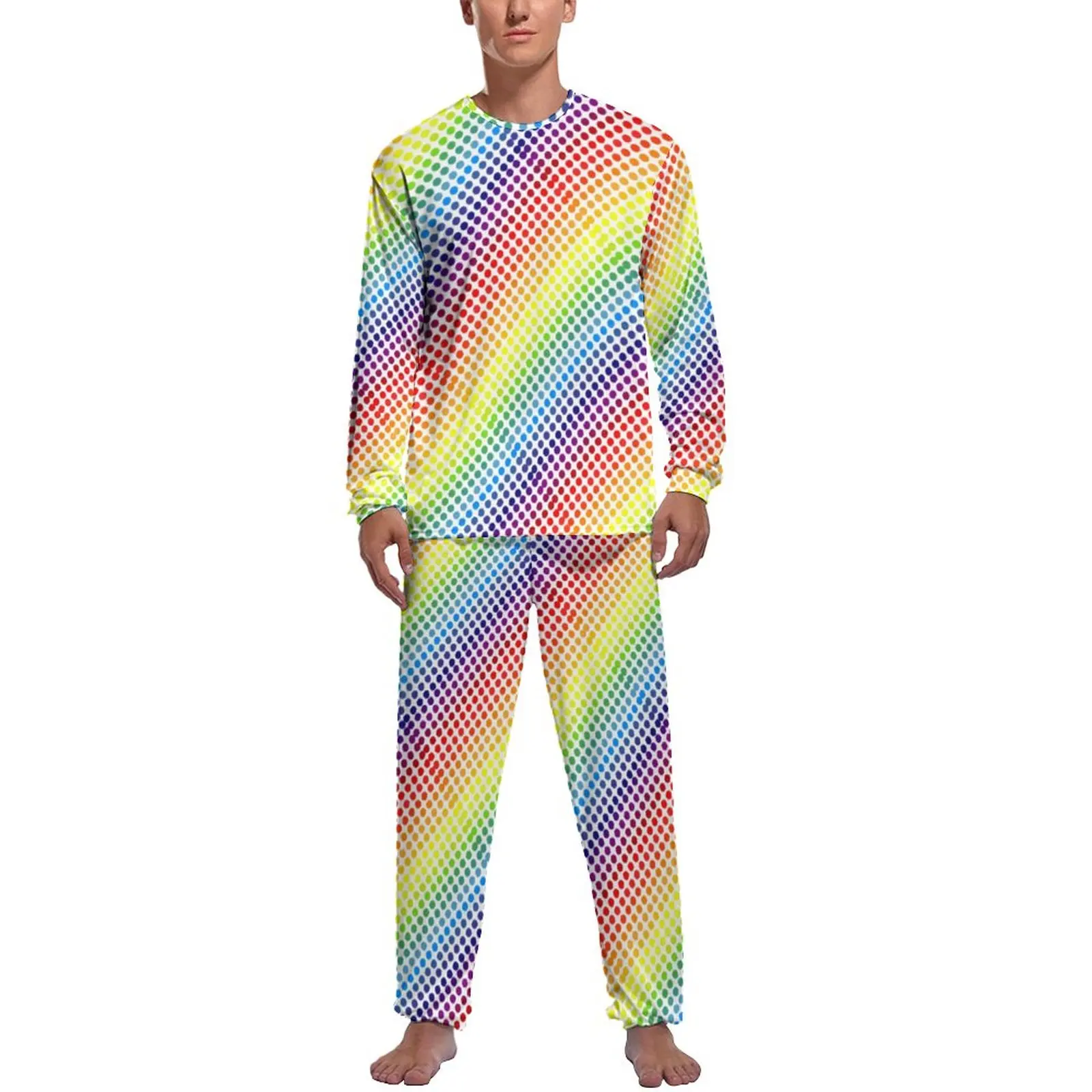 Colorful Polka Dot Pajamas Long Sleeve Abstract Rainbow 2 Piece Leisure Pajama Sets Spring Male Custom Retro Nightwear