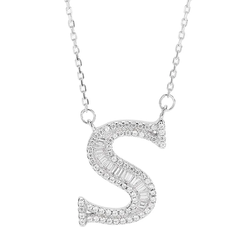 

Sparkling 925 Sterling Silver Cubic Zirconia Crystal 26 Alphabet Initial Name Letter Pendant Necklaces DIY Custom Jewelry Gift