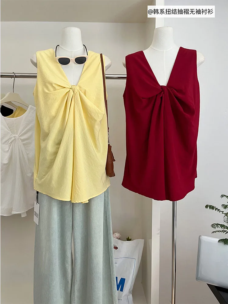 Майка женская плиссированная без рукавов пикантный облегающий Топ Gyaru