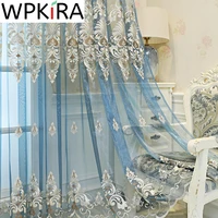 high level european embroidery tulle curtains for living room villa luxurious blue kitchen window drapes panel customize ad862e
