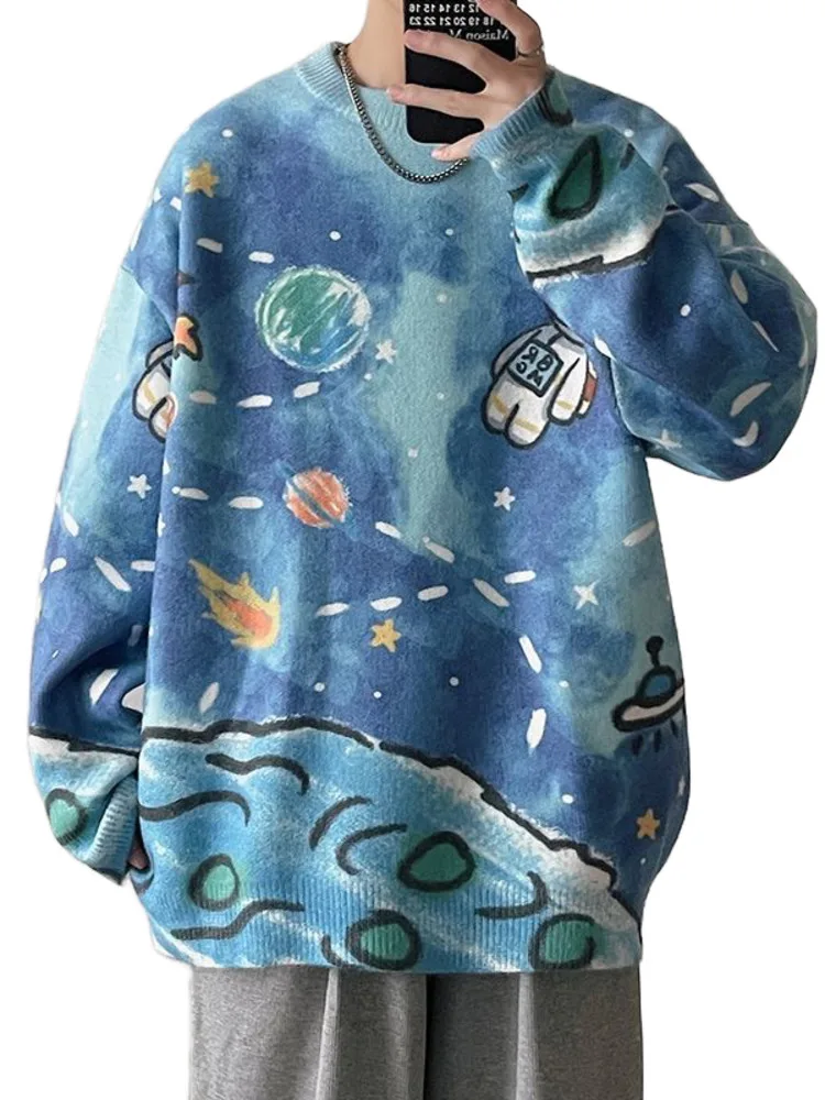 

Мужской теплый трикотажный пуловер с принтом, в Корейском стиле