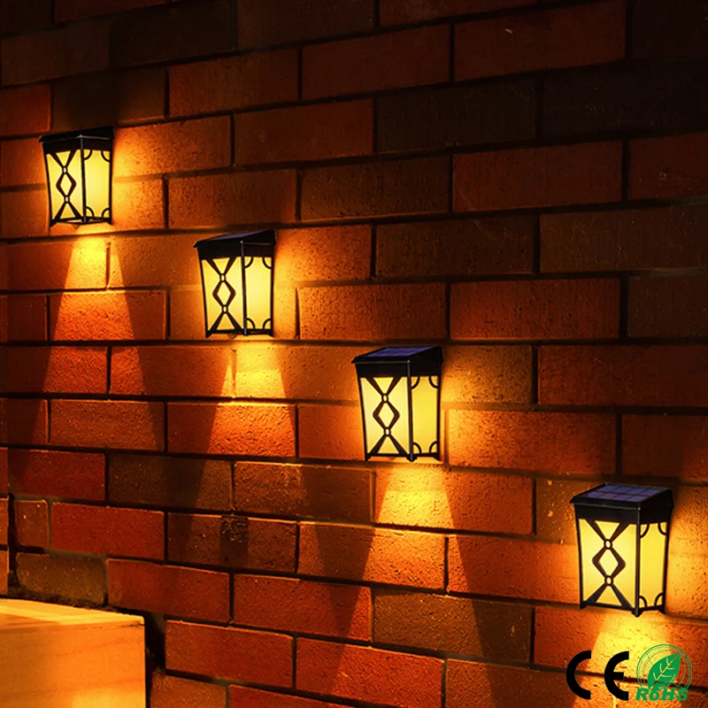 

LED Solar Wall Lamp Outdoor Waterproof Golden Yellow + Multicolor Lighting Garden Decoration Solar Lights Stairs Fence Sunlight