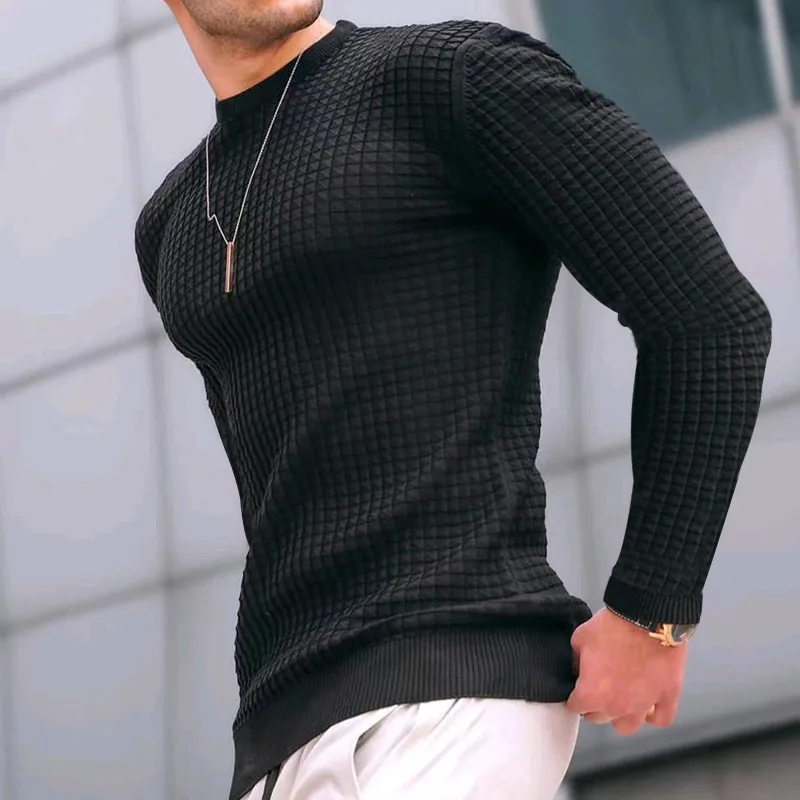 

Fashion New Men's Sweater Casual Collar Tops Fit Knitted Autumn Male Basic Pullover Round Long Sleeve Winter Cotton Slim T-shirt