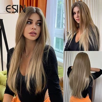 esin synthetic long straight hair wigs middle part lace wigs for women ombre ash blonde hair wigs