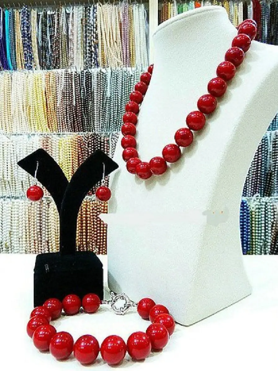 

NEW Real natural 12MM red shell pearl necklace 18"bracelet 7.5"earrings