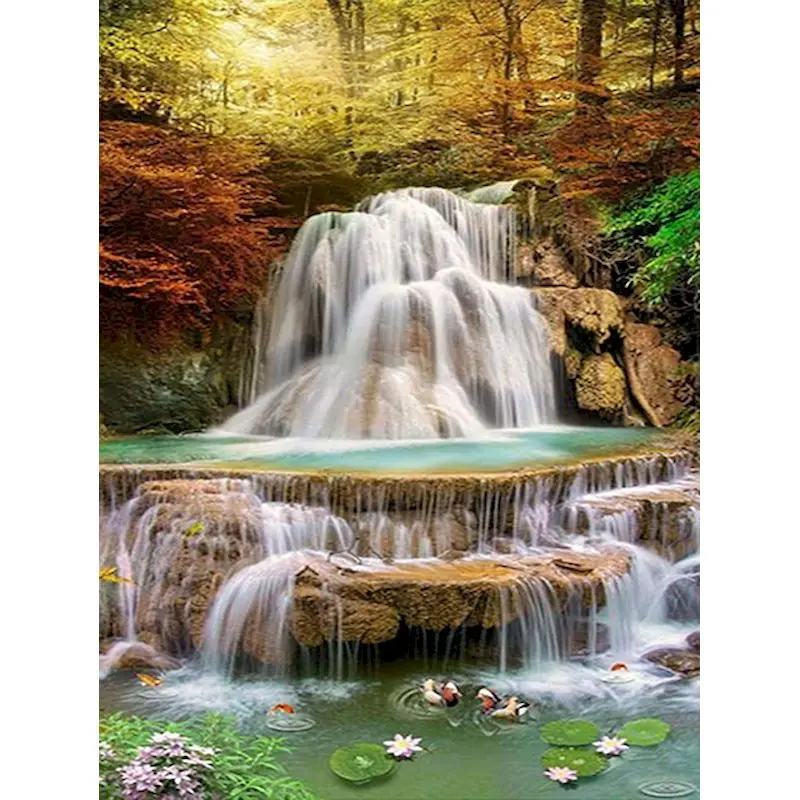 

GATYZTORY Diamond Painting Full Square Landscape Diamond Mosaic Waterfall Scene Cross Stitch Rhinestones Handmade Art Gift