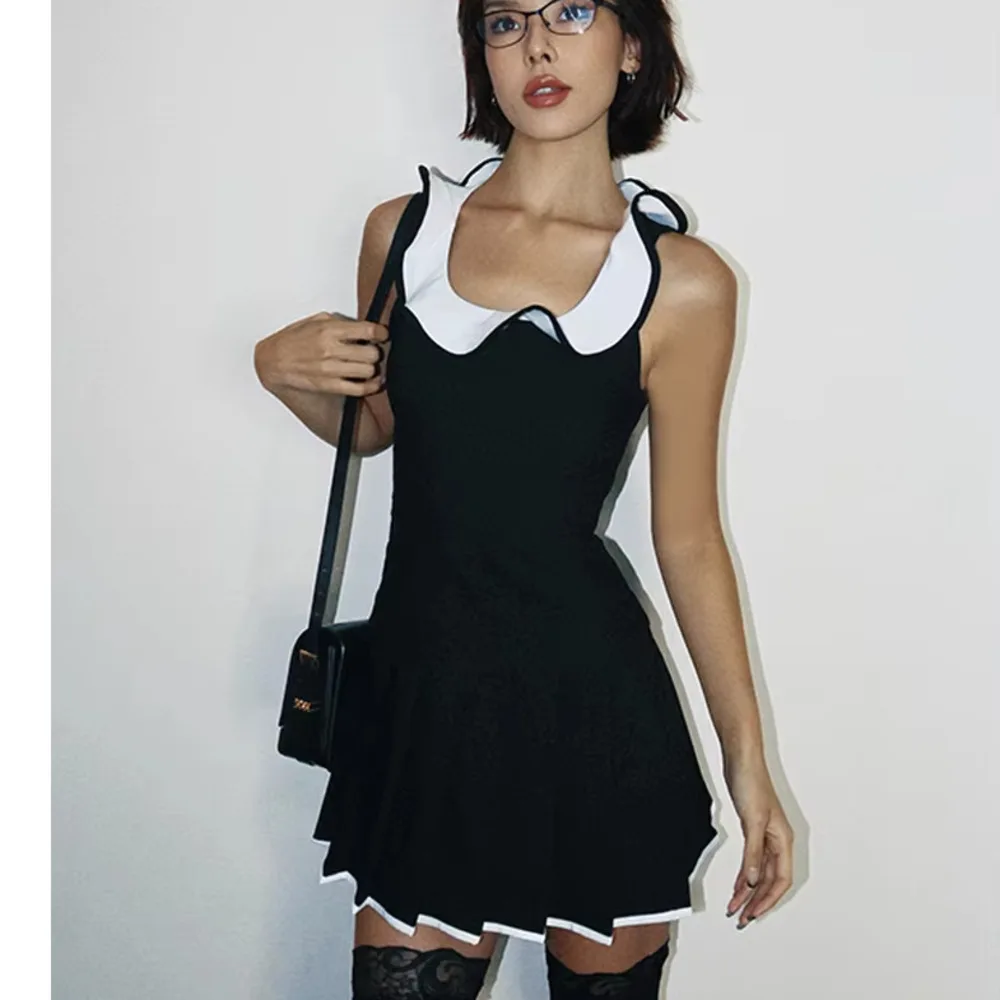 VanessaLab возрастное черное милое плиссированное платье без рукавов с рюшами и