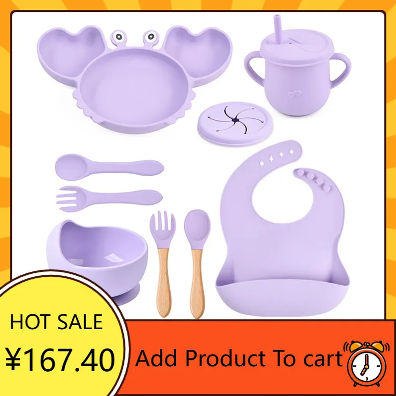 Baby Dish Baby Bowls Plates and Spoons Set Crab Kawaii Dishes Food Silicone Feeding Bowl Non-Slip Babies Tableware Kids Stuff