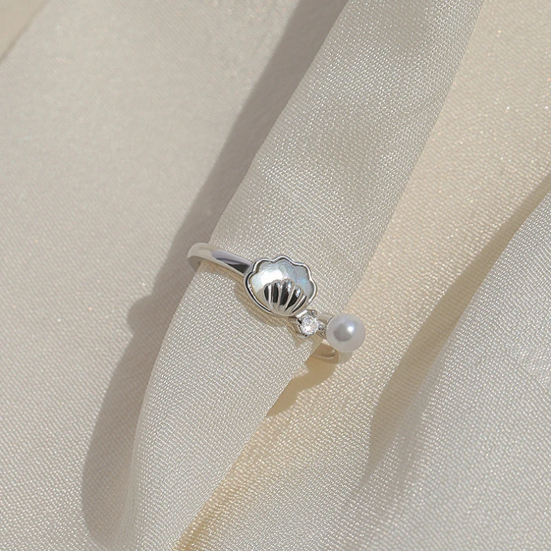 

Trendy Shell Ocean Style Rings For Women Simple Vintage Mermaid imitation Pearl Elegant Party Jewelry Index Finger Accessories