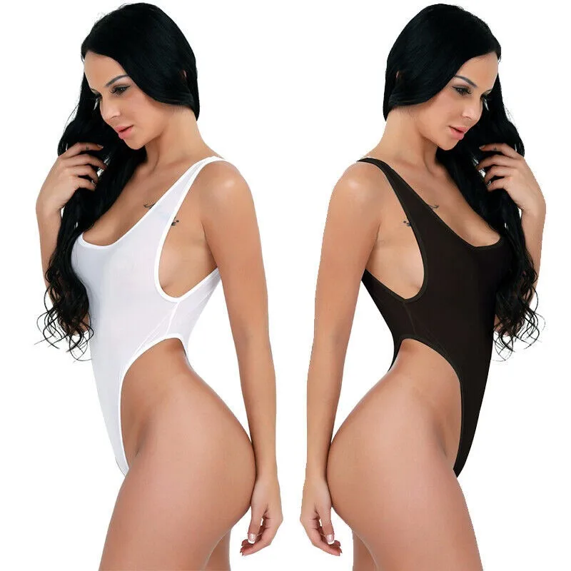 

Women One-piece Thong Leotard High Cut Yoga Swimsuit See-through Bodysuit