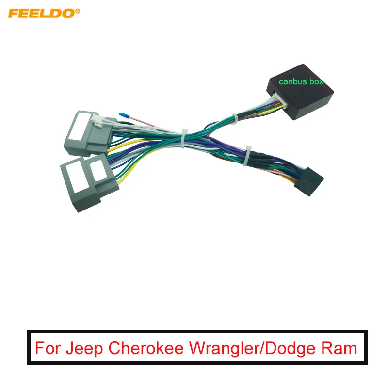Arnés de cableado de Audio para coche con caja Canbus para Dodge Ram Jeep Cherokee Wrangler, adaptador de cable de instalación estéreo de CD/DVD de 16 pines