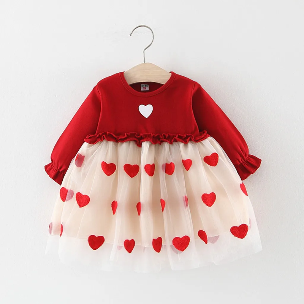 

Toddler Baby Kids Girls Ruched Tulle Patchwork Love Heart Print Dresses Clothes Outfit for Girls