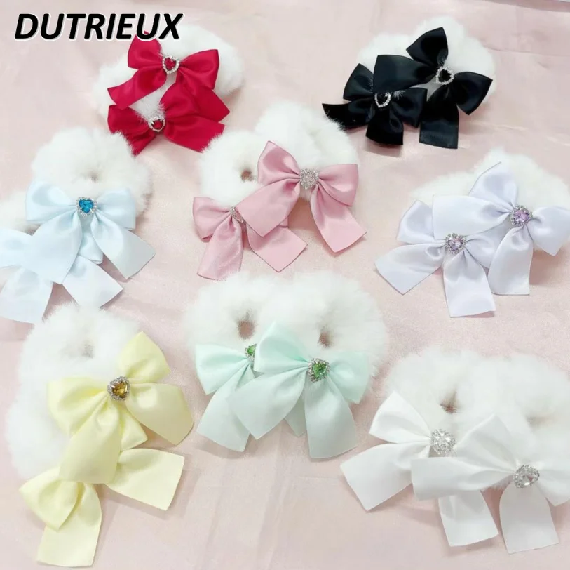 Bow Heart Shape Rhinestone Furry Hair Ring Hair Accessories Ornament For Girl