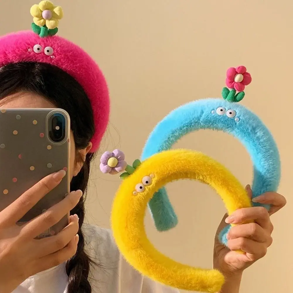 Kawaii Cartoon Plush Hairband Candy Color Korean Style Flower Headband Hair Accessories Headwear Funny Hoop Face Washing