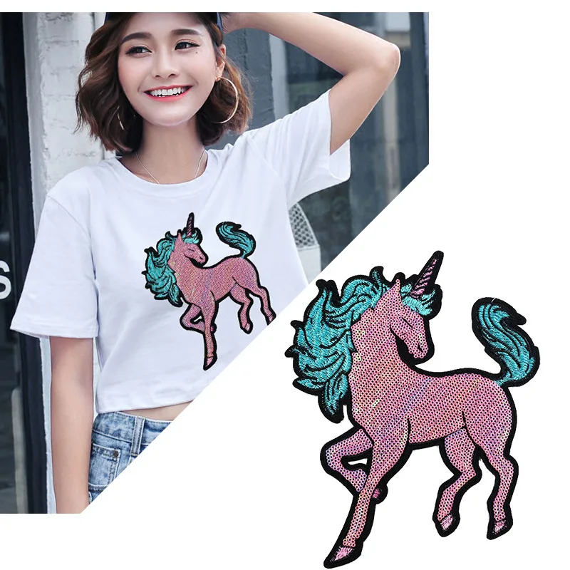 

25cm Animal Patche Sequined Embroidery Patches on Clothing Iron on Transfer Stickers for T-Shirt Diy Clothes Sewing Appliques