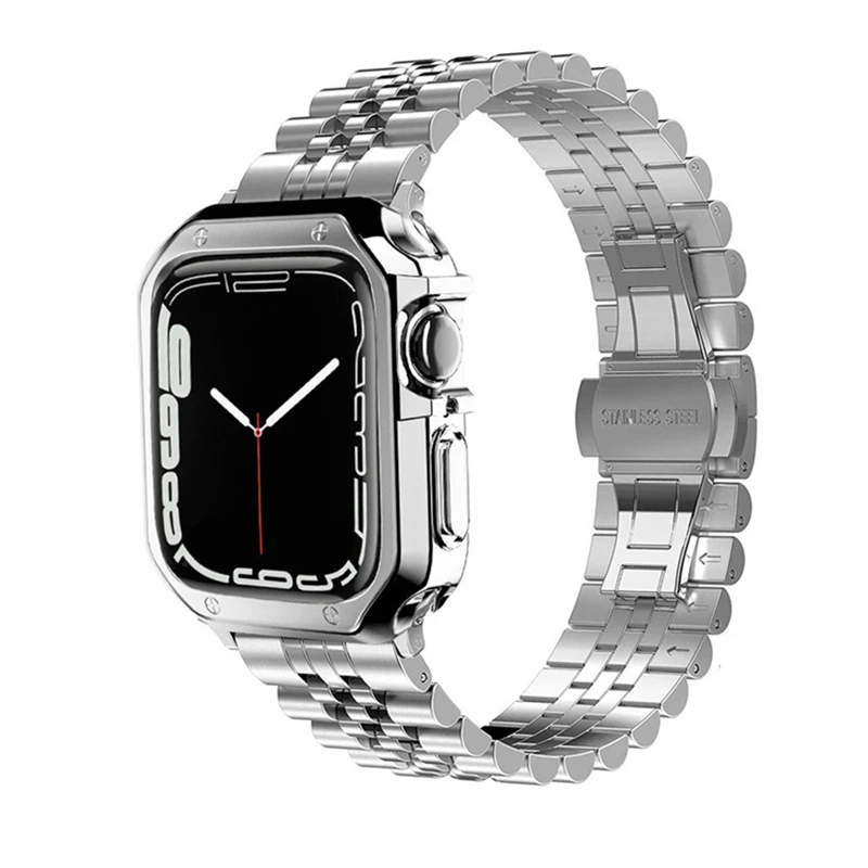

Case+Band For Apple Watch Series 7 45mm 41mm Stainless Steel Strap Soft Armor Bracelet For iWatch SE 6 5 4 3 44mm 40mm 42mm 38mm