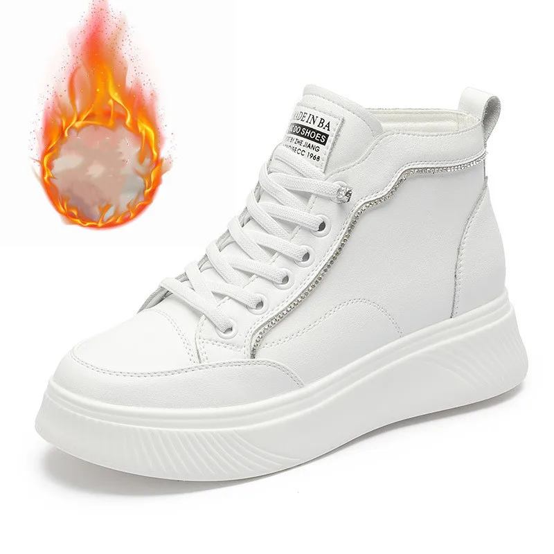 Autuspin White Ankle Boots 2023 Winter Women Fashion Crystal Bordered High Top Wedges Platform Casual Shoes Females Warm Booties