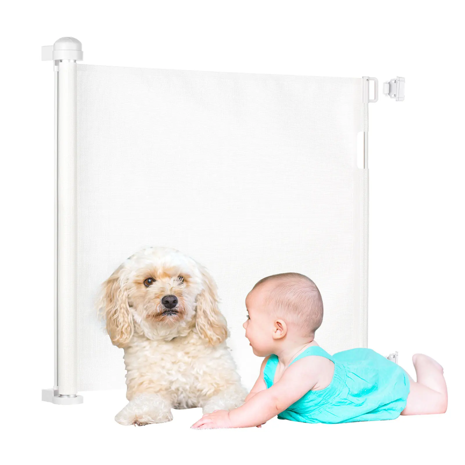 

Retractable Baby Safety Gate 34 inch Tall Extends to 61 inch Wide Indoor Outdoor Baby Gate Safety Barrier Pet Dog Mesh Fence