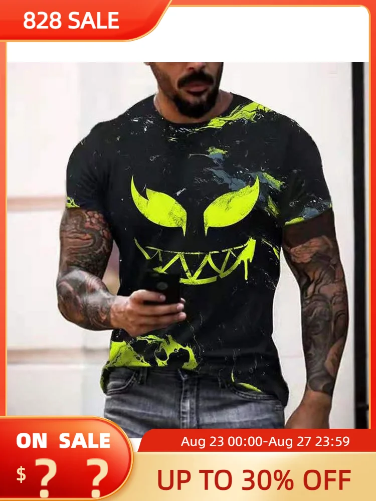 

2023 Summer 3D Hip Hop Smiley Face Print Men's T-shirt Casual O Neck Short Sleeve Fashion Loose Oversized T-shirt Men's Clothing