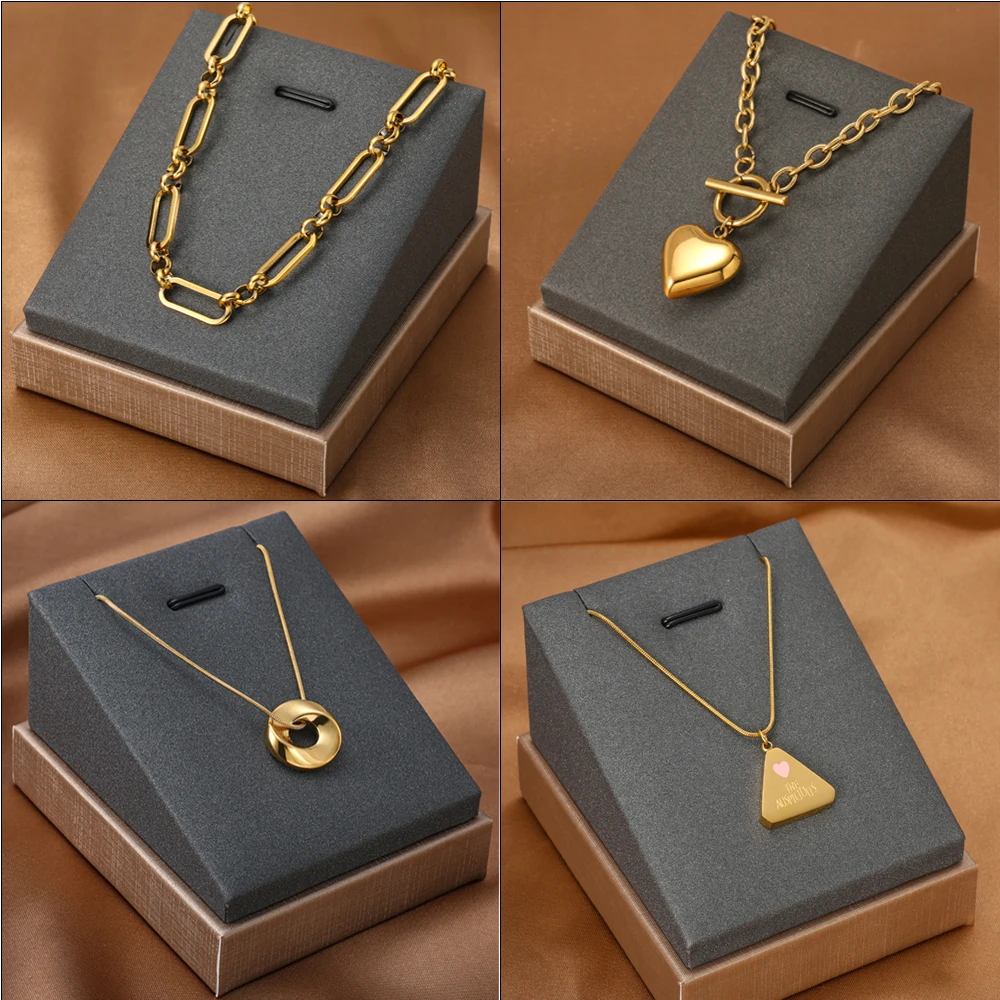 

Ожерелье из нержавеющей стали золотого цвета в готическом стиле для мужчин и женщин, колье до ключиц, вечерняя бижутерия в подарок, 2022