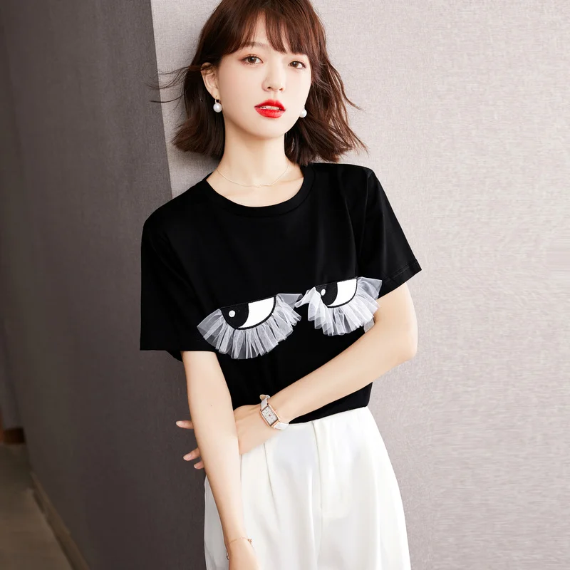 

Футболка женская хлопковая свободного покроя, топ с вышивкой и коротким рукавом, модная одежда, лето 2022