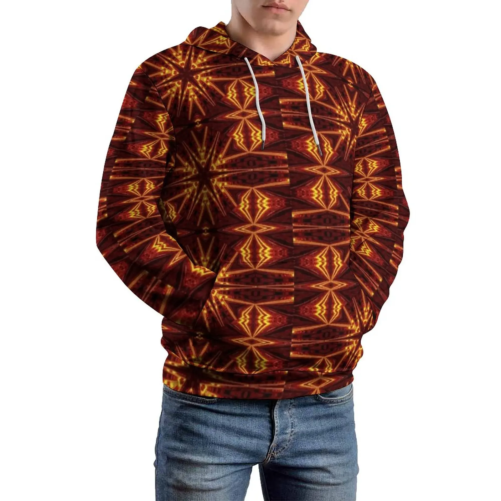 

Повседневные толстовки Aztec с капюшоном с принтом солнца и огня, свободная толстовка с длинным рукавом в стиле ретро, милые свитшоты с графическим рисунком для пар, размеры 4XL, 5XL, зима