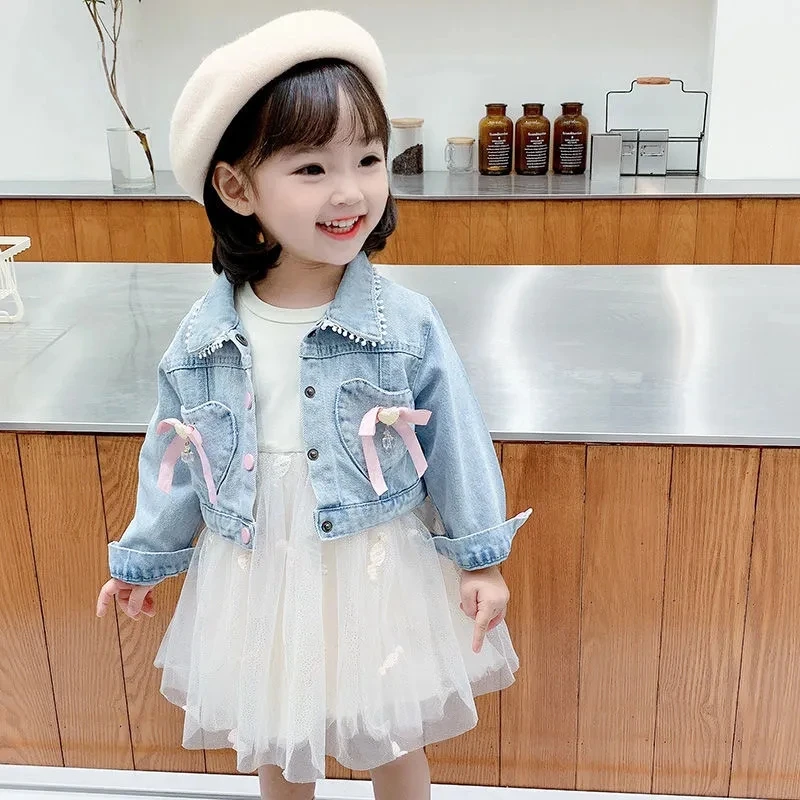 

New Toddler Baby Girls Clothes Sets Princess Denim Jacket + Mesh Dress 2Pcs Kids Outfit Suits Girl Spring Autumn Clothing Set