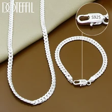 DOTEFFIL-collar de cadena lateral para mujer y hombre, pulsera de plata de ley 925, 8/16/18/20/22/24 pulgadas, 6mm, joyería de boda