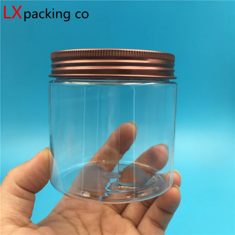 250ml Clear Plastic Bottle 8oz PET Jar 250G Cream Container Gold Lid Black Aluminum Lid Bronze Cap Free Shipping images - 6