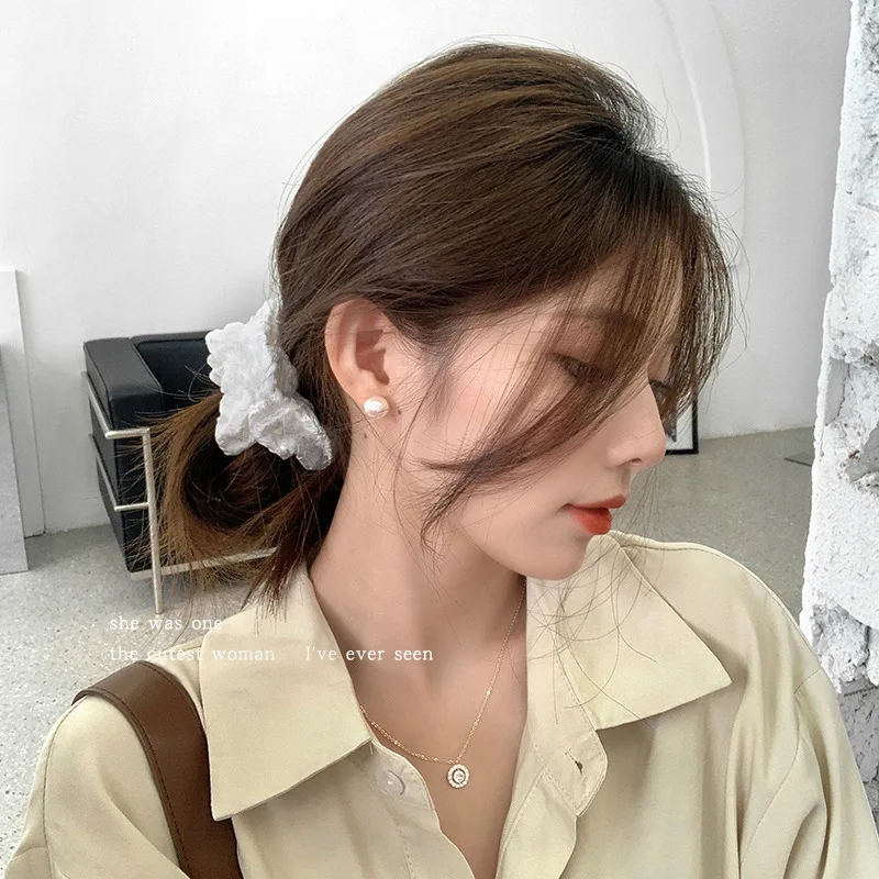 

Wholesale Khaki/Beige French Pleated Hair Ring Star with The Same Style Hair Rope Rubber Band Head Rope Hair Accessories AFS326