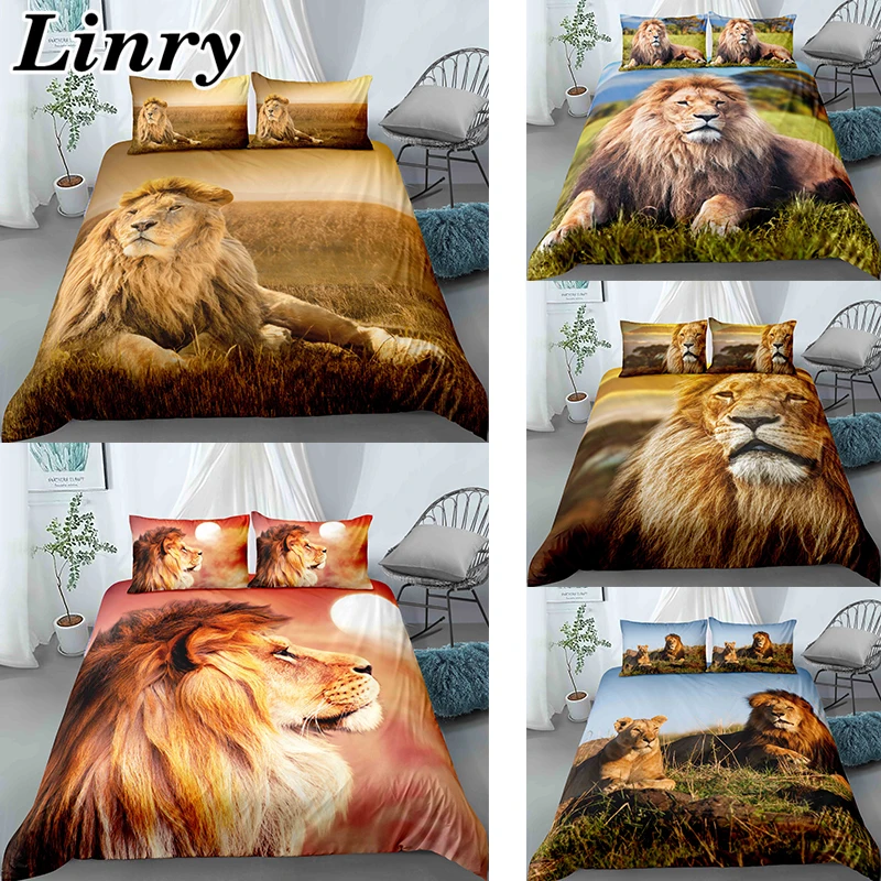 

Luxury Lion Printed 2/3Pcs Comfortable Duvet Cover Set Pillowcase Animal Winter Bedding Sets Queen/King/Twin Size Home Textiles