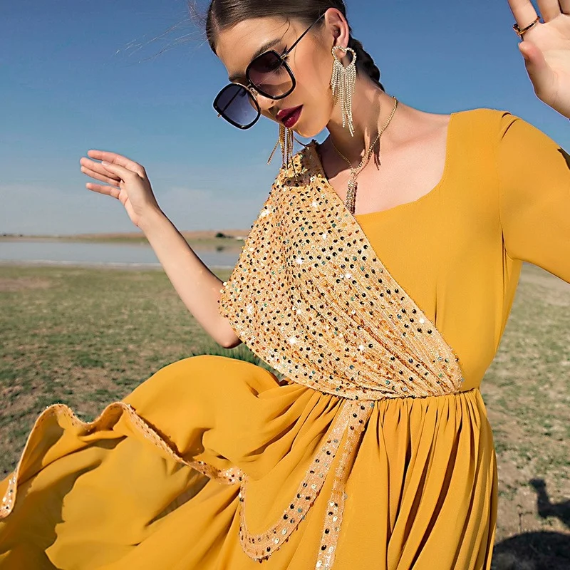 Ramadan Abaya Dubai Arabic Muslim Sequin Evening Party Long Dress African Maxi Dresses for Women Elegant Kaftan Islam Clothing