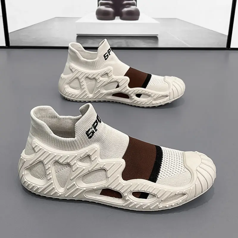 

Men's Summer 2023 Top-Selling Product Fashion Trend Knitting Breathable Soft Bottom Small High-Top Casual Stretch Sock Shoes
