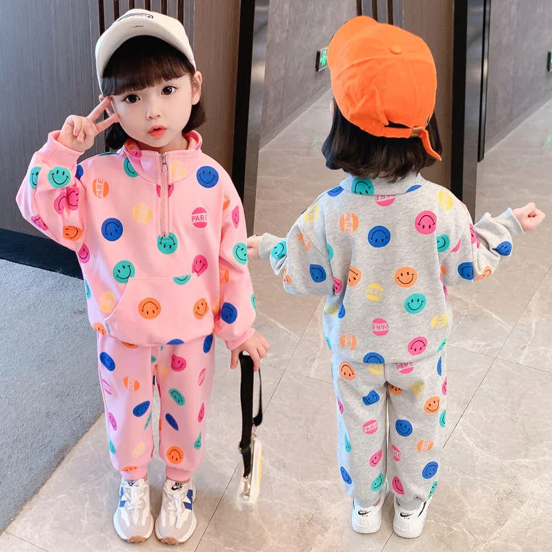 

Girls Suit Sweatshirts +Pants Cotton 2Pcs/Sets 2022 Dots Spring Autumn Thicken Sport Suits Sets Uniforms Kid Baby Children Cloth