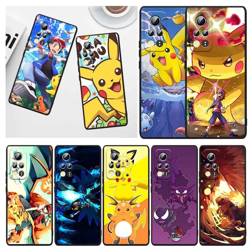 

Anime Pokemon Pikachu For Honor 60 50 30 30i 30S V30 X30i X20 10X X10 Play 5T Pro Plus Lite SE 5G Black Phone Case Capa