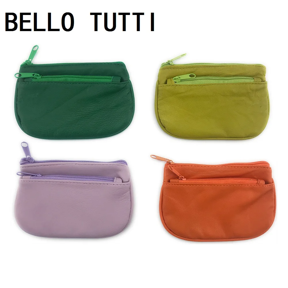 

BELLO TUTTI Women Mini Coin Purses Original Girl Sheepskin Fashion Zipper Small Wallets Men Genuine Leather Change Money Key Bag