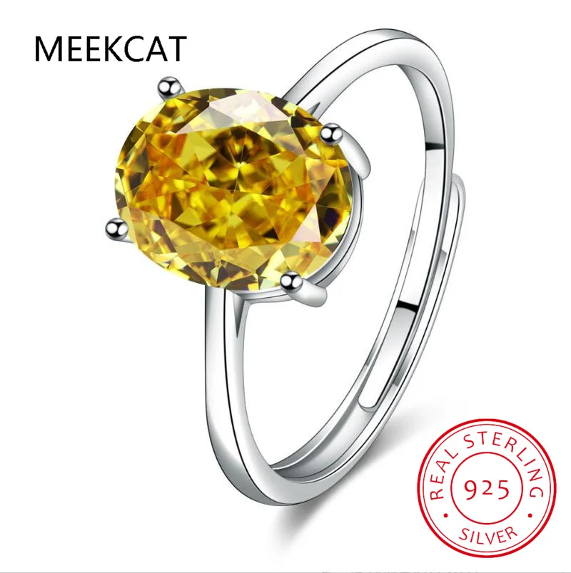 

Oval Yellow Genuine Natural Citrine 925 Sterling Silver Rings for Women Fashion Gemstone Solitaire Engagement Band