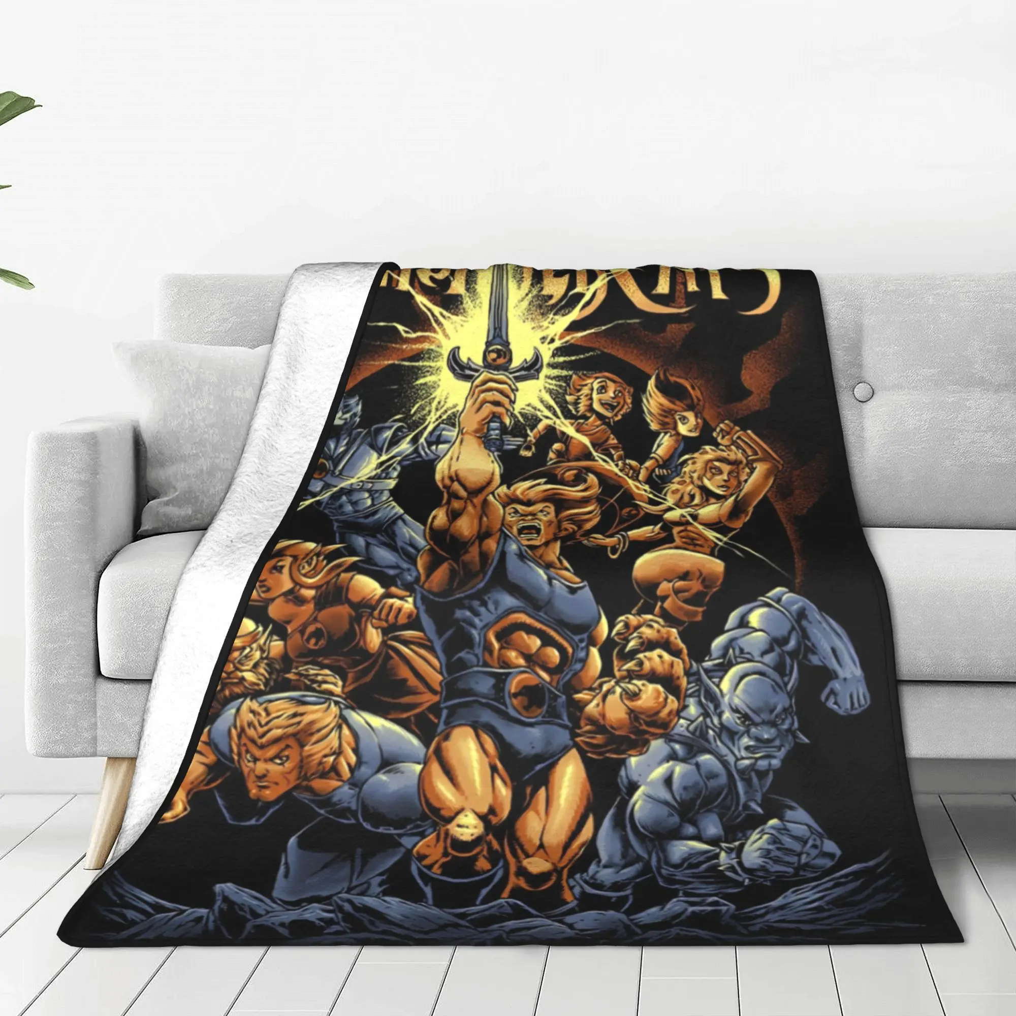 Thundercats Anime Cartoon Knitted Blanket ‌Lion-O‌ Tygra‌ Panthro‌ Plush Throw Printed Soft Warm Multi-function Quilt