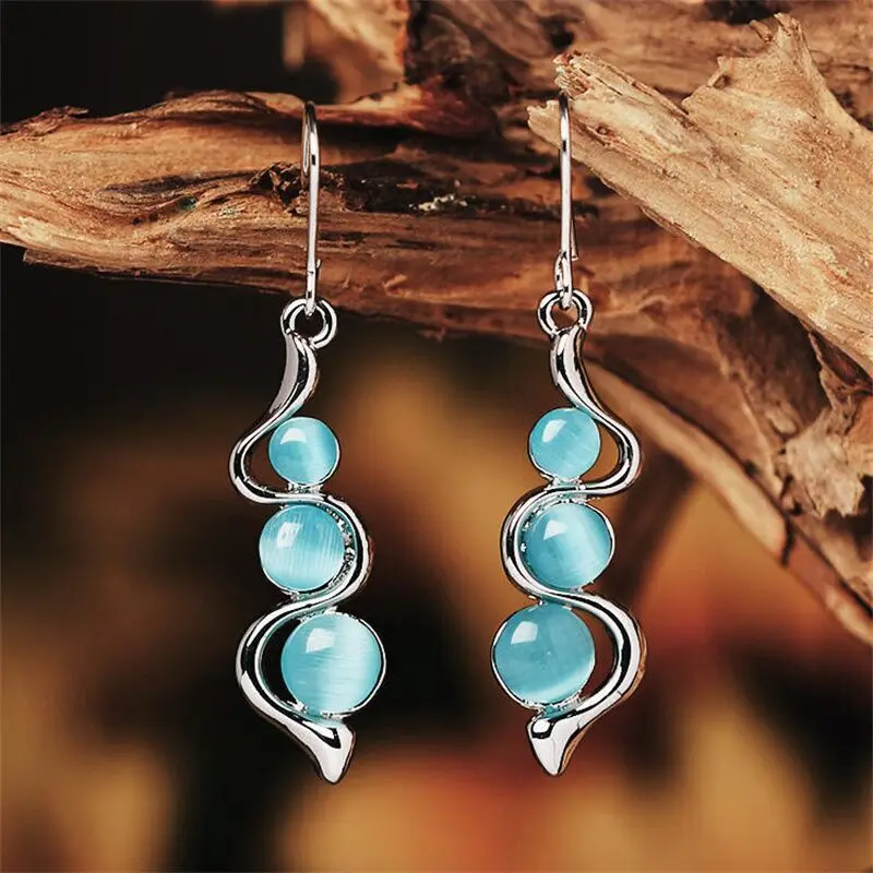 

New Bohemian Opal Earrings Moonstone Wavy Dangle Earrings Inlaid Cat Eye earring For Women Fashion Jewelry