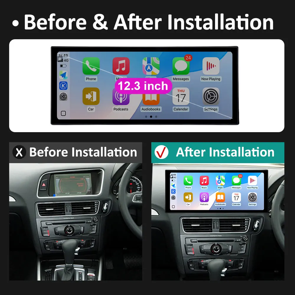 Для Audi Q5 2009 2010 2011 2012 2013-2017 Беспроводной Carplay Android 14 Bluetooth Вентилятор охлаждения DSP Стерео Авторадио 4G Головное устройство (art.: 3920cf27802bd) - 3920cf27802bd