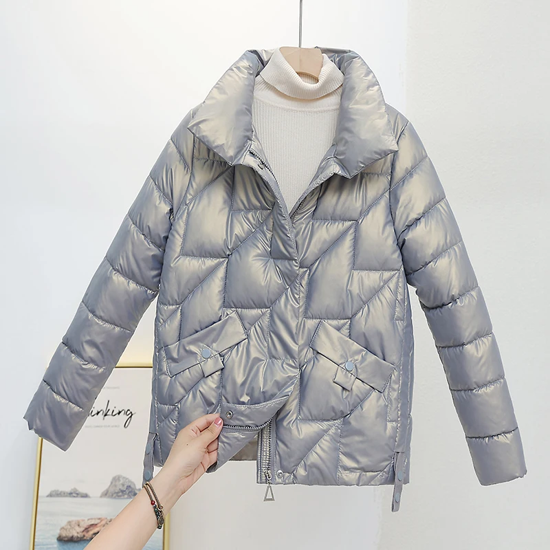 Shiny Short Cotton-Padded Women's 2022 New Korean Loose Stand-Up Collar Cotton-Padded Clothes All-Match Winter Padded Jacket