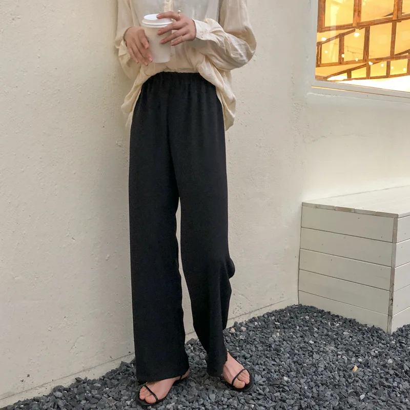 

Women's spring and autumn cotton elastic band casual wide-leg pants gray