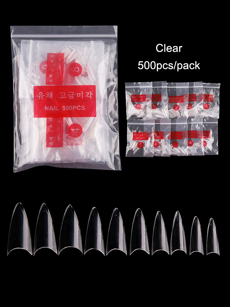 

New Fashion 500PCS Per Bag Package Clear Natural Color Half Cover Stiletto French Nail Tips for Nail Art Use
