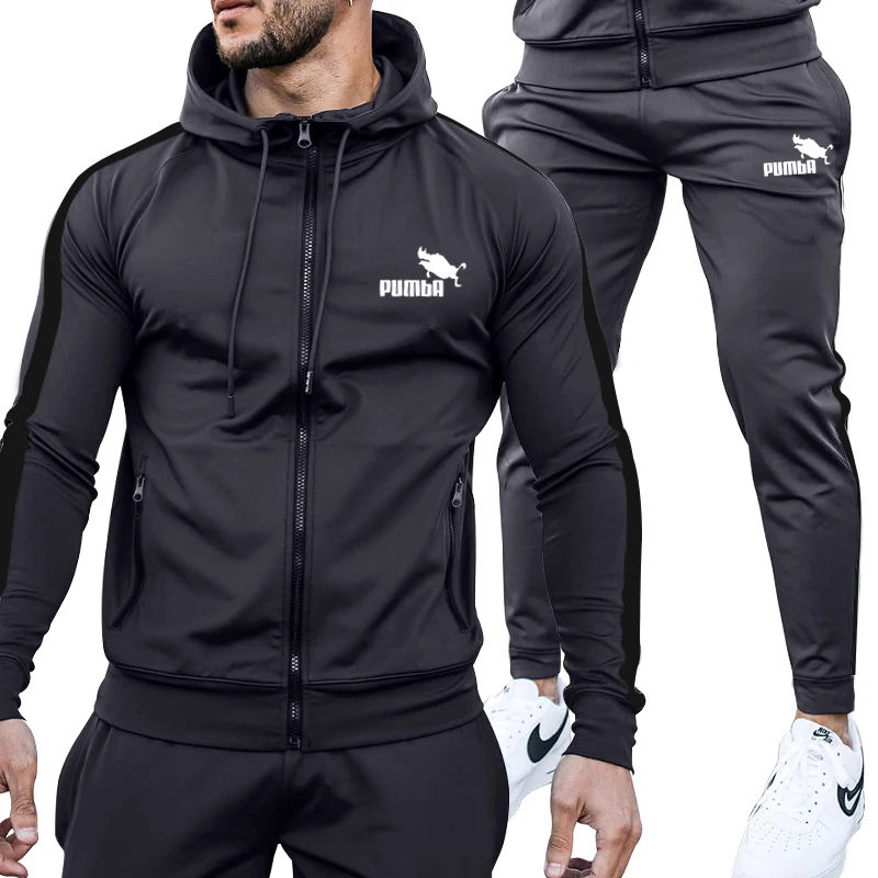 Autumn and winter men's casual fitness hair clothes men's color matching trendy hoodie sports pants suit