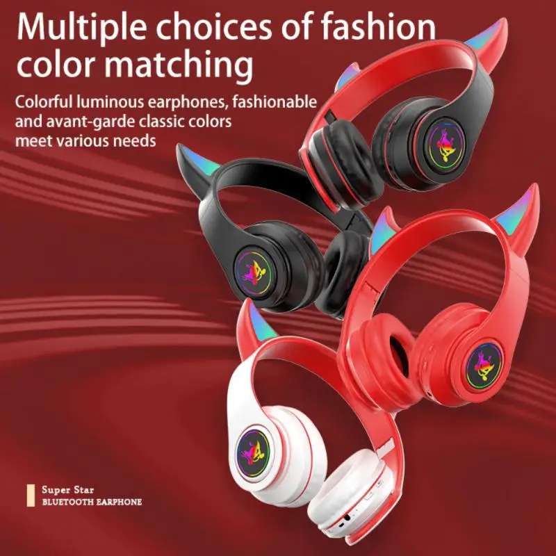 

Support Tf Card Colorful Gradient Light Wireless Headset Long Battery Life Game Earphones Super Long Standby
