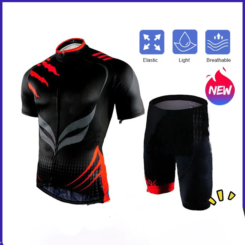 

2022 New Men's flame-black red cycling clothes Short sleeve summer cycling clothes Maillot breathable men's mountain bike outdoo