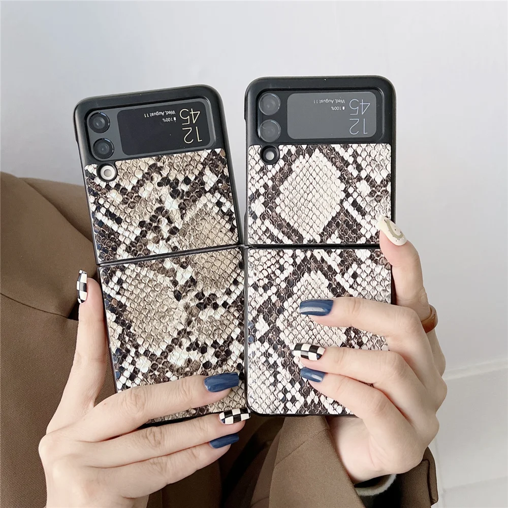 

Shockproof Full Protective snake patterns Leather Phone Case For Samsung Galaxy Z Flip 3 5G Luxury Simple stylish Brand Cover