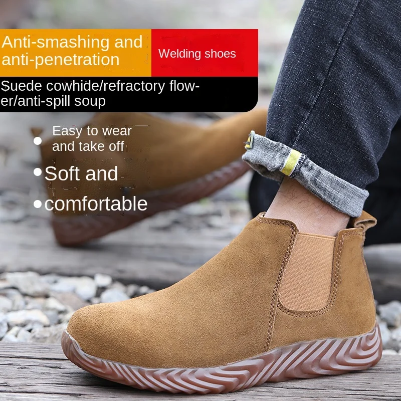 

Breathable Electric Welder Safety Shoes Anti-smashing and Anti-piercing Work Shoes Steel Toe Cap Cowhide Safety Shoes Boots Men