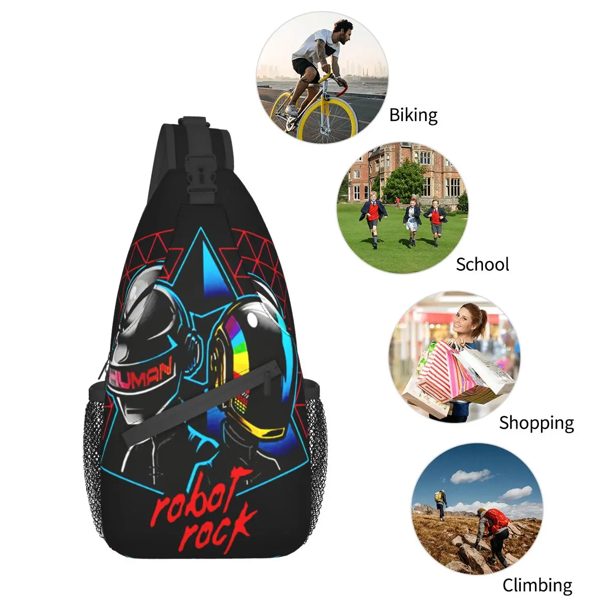 Robot Roker Helmet Crossbody Chest Bags Daft Punk Rock Band Pockets Travel Pack Messenger Sports Teens Shoulder Bag Unisex images - 6